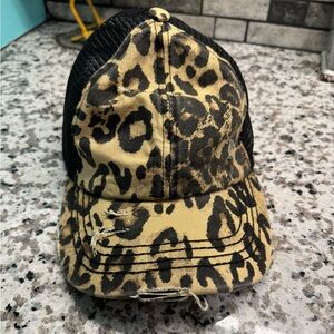 C.C Exclusives Washed Distressed Cotton Denim Criss-Cross Ponytail Hat